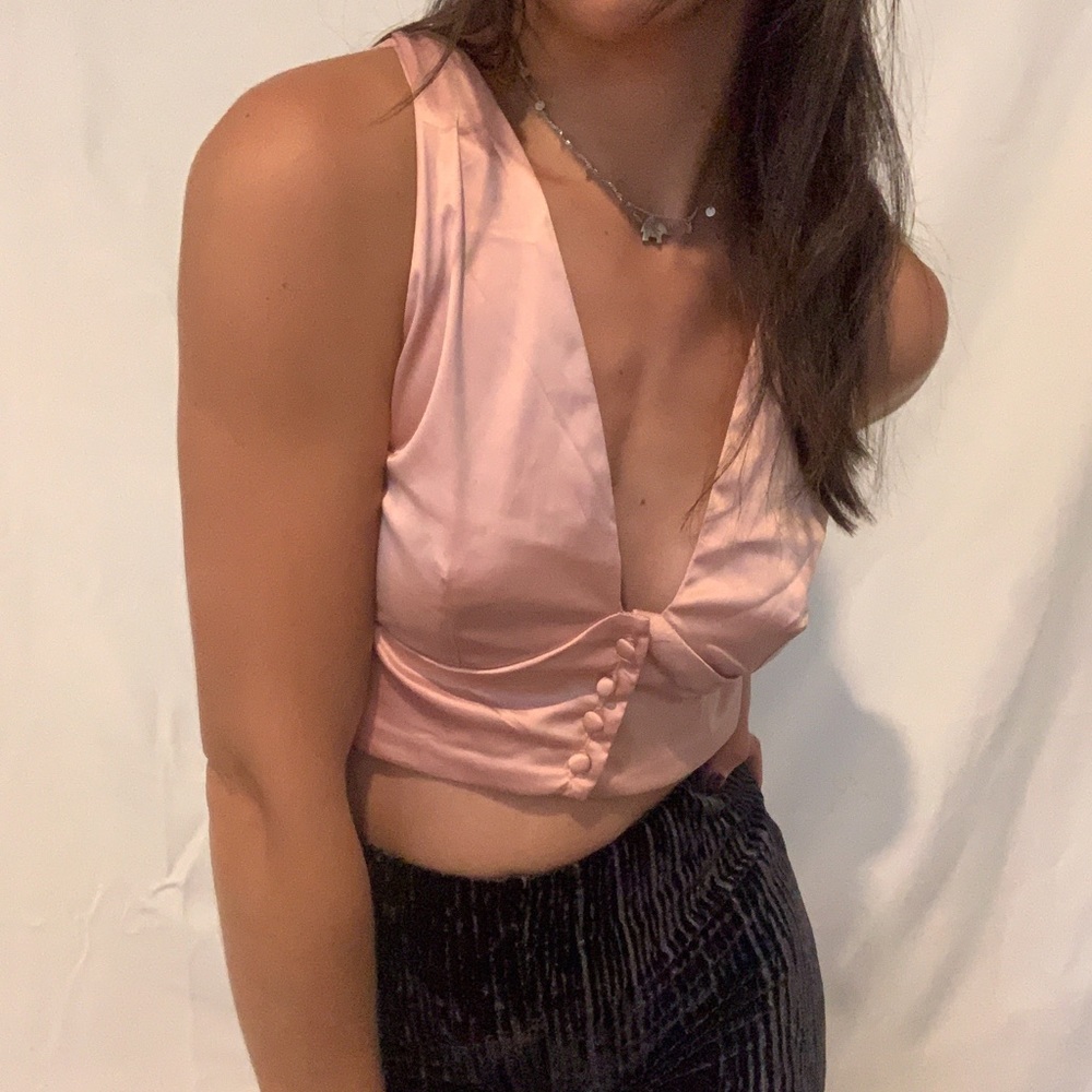 light pink silk free people lace up bralette